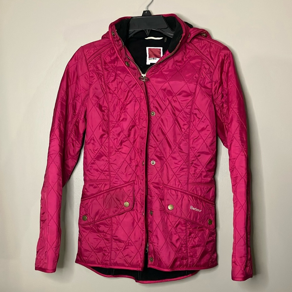 Barbour x Pantone Quilt Jacket with Hood in Pink, USA size 6